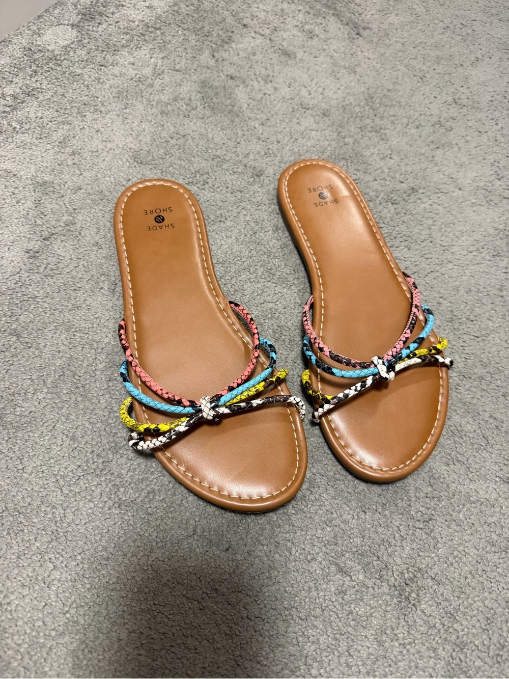 Shade & Shore Tan Slide Sandals with Multicolor Braided Straps